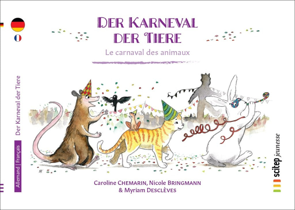Couverture Le carnaval des animaux en allemand  éditeur SCITEP jeunesse auteur Caroline Chemarin conte pour enfants à partir de 3 ans
